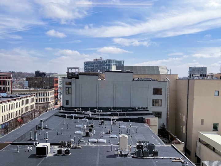 View out of the window of the Eastown conference room