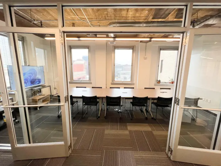 Glass double doorway in to the Learning Center conference room